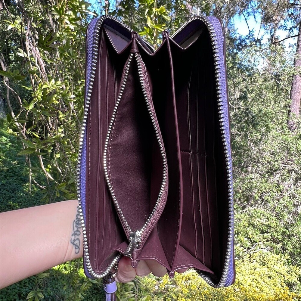 COACH Long Zip-Around Wallet Purple Smooth Leather w Silver Hardware AUTHENTIC - Picture 4 of 11